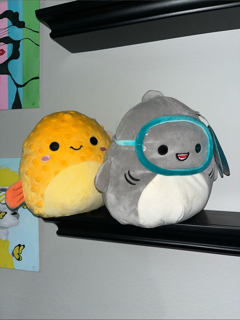 2 Squishmallow Plushes - Gray with Teal Hood & White Belly